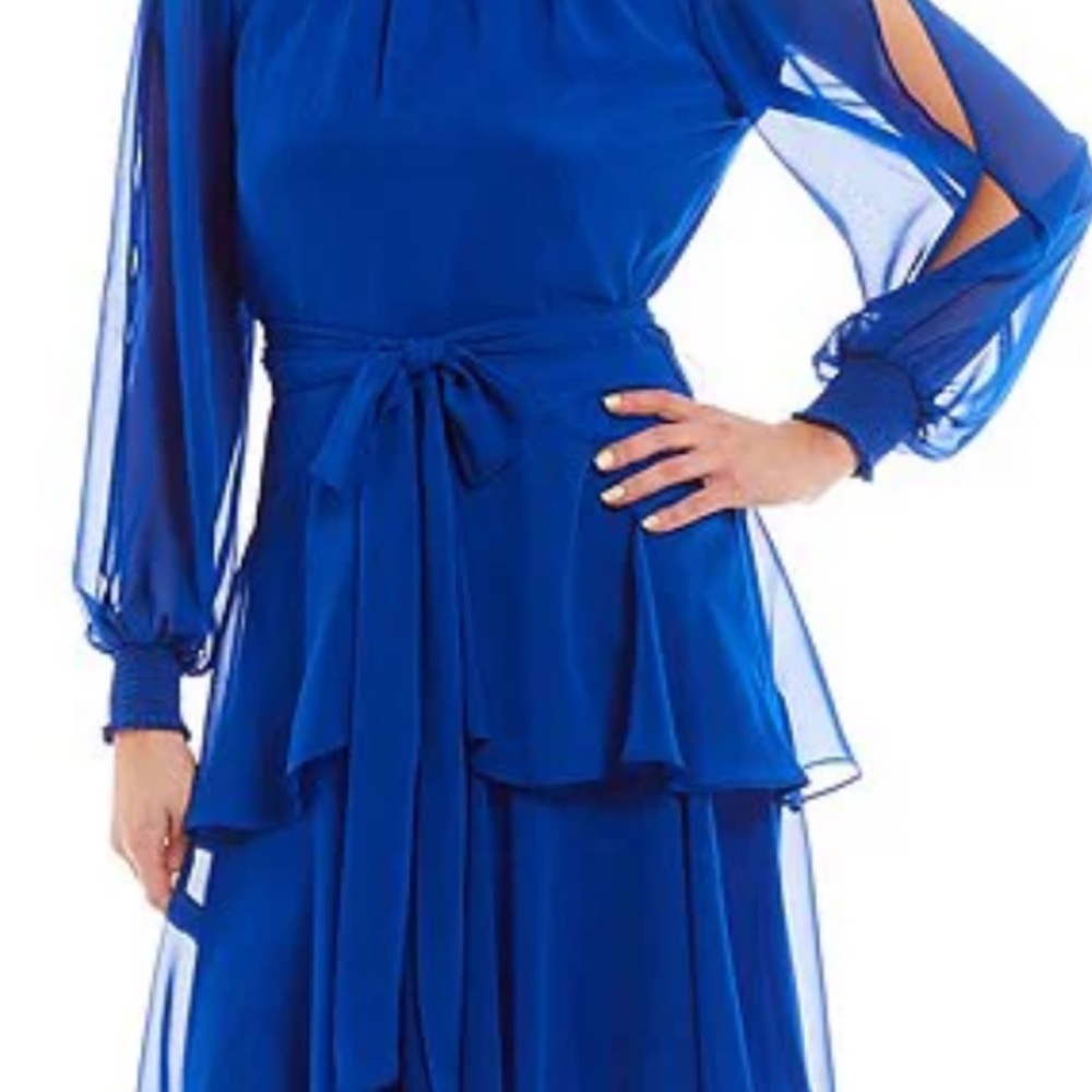 alex marie dresses Alex Evenings Long Embroidered Empire Waist Dress with Scallop Detail V-Neckline SEA / 12 main image 1
